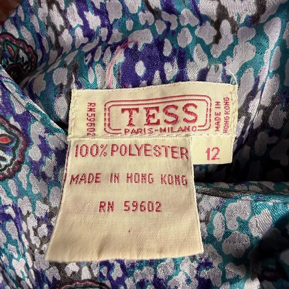 Vintage 80s Abstract Silky Satin Jewel Tone Blouse, Hong Kong - Picture 8 of 10